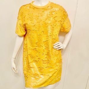 Zara Yellow Sequin T-Shirt Dress Small